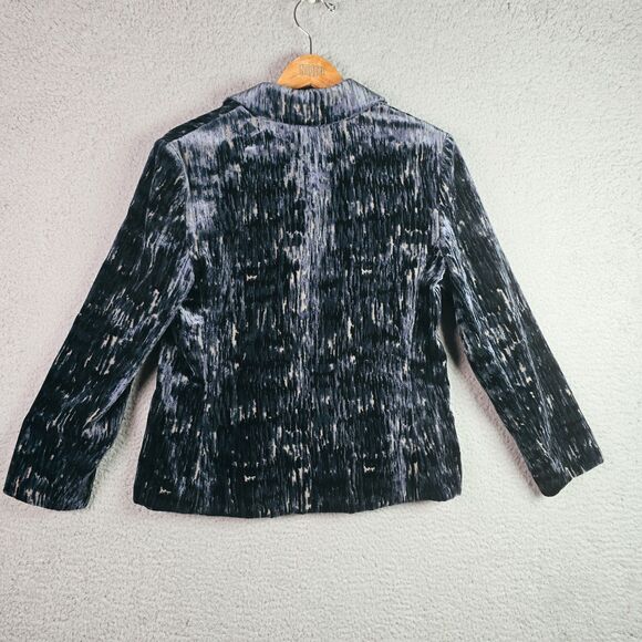 Donna Degnan Textured Woven Blazer Navy Black One Button Size 10 - Picture 12 of 16